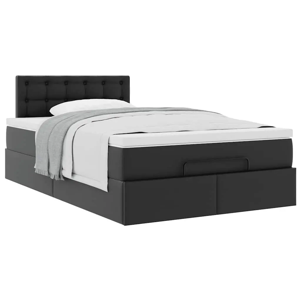 Ottoman Bed Faux Leather King Single Black with Mattress Storage Lift Frame