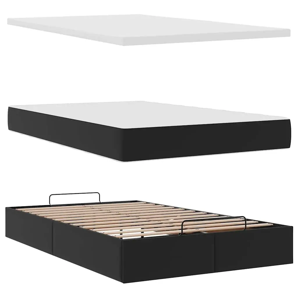 Ottoman Bed Faux Leather King Single Black with Mattress Storage Lift Frame