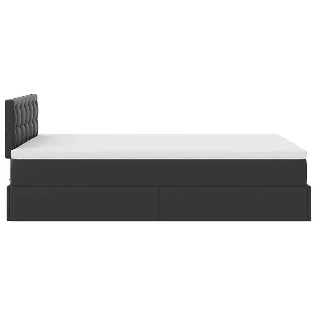 Ottoman Bed Faux Leather King Single Black with Mattress Storage Lift Frame