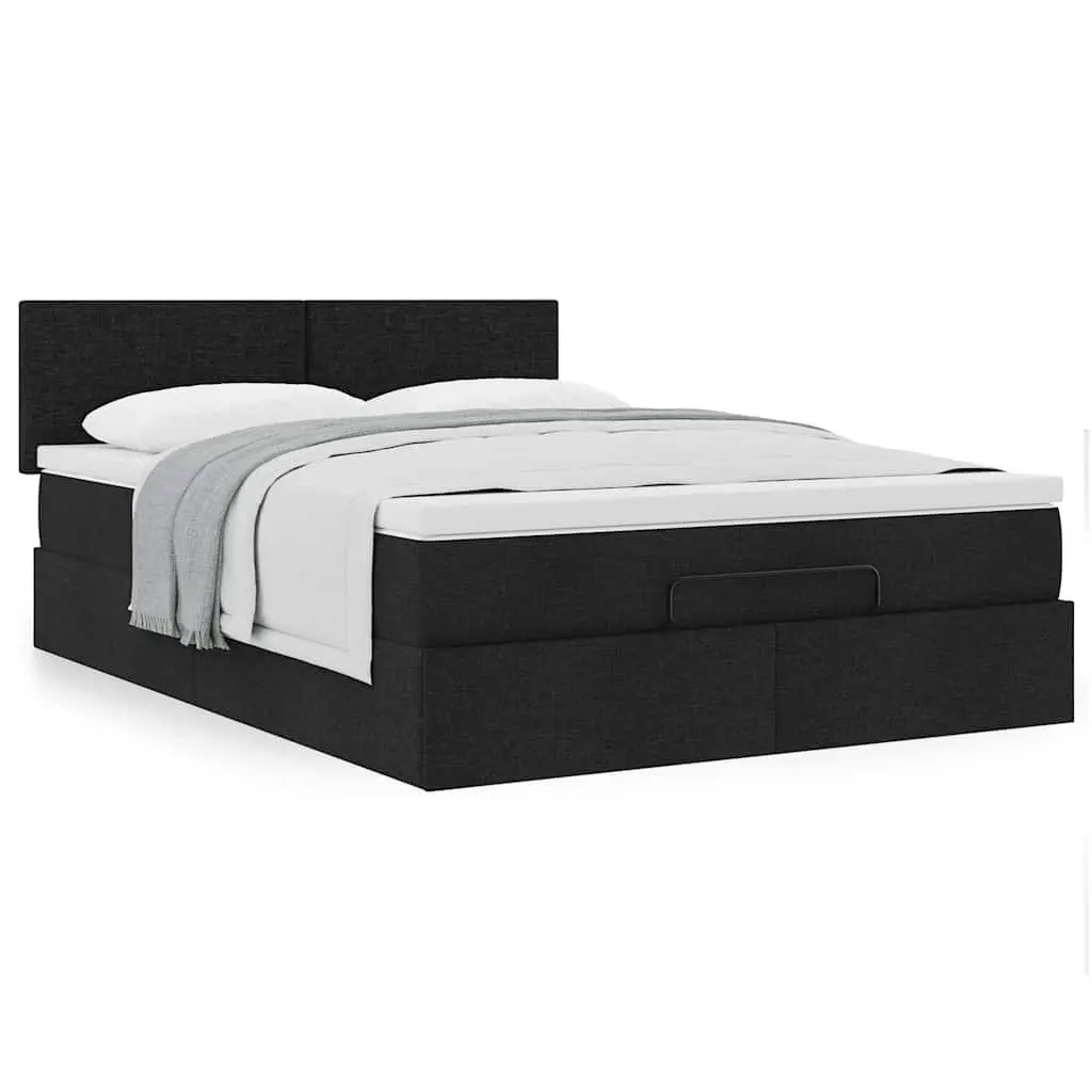 Black Upholstered Ottoman Bed with Mattress and Storage