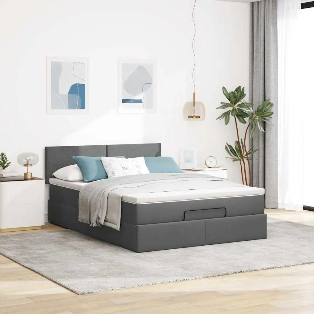 Grey Fabric Ottoman Bed Queen with Pocket Spring Mattress