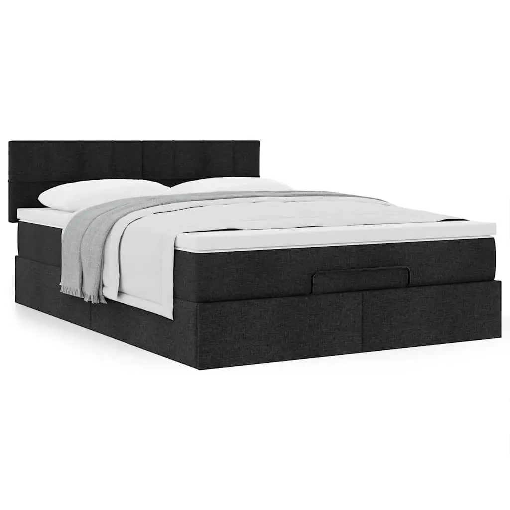 Ottoman Bed Polyester Fabric Black Double Size with Pocket Spring Mattress and Hydraulic Lift Storage Base
