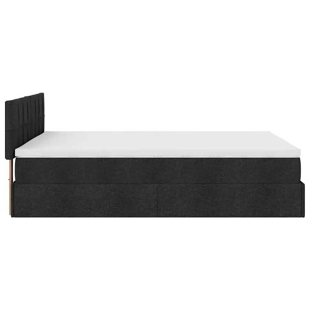Ottoman Bed Polyester Fabric Black Double Size with Pocket Spring Mattress and Hydraulic Lift Storage Base