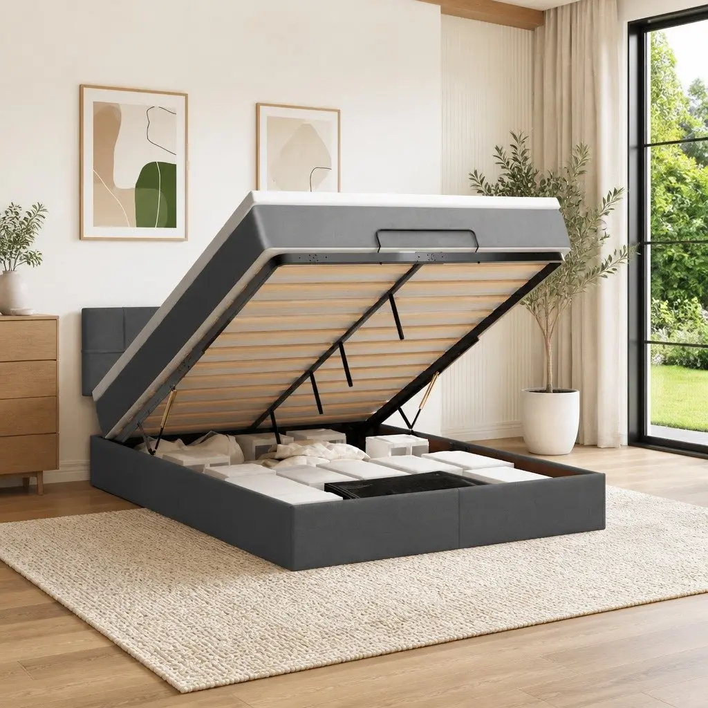 Queen Size Ottoman Bed with Pocket Spring Mattress in Grey