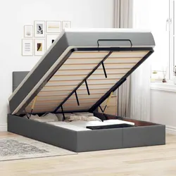 Grey Upholstered Ottoman Bed with Mattress King Single