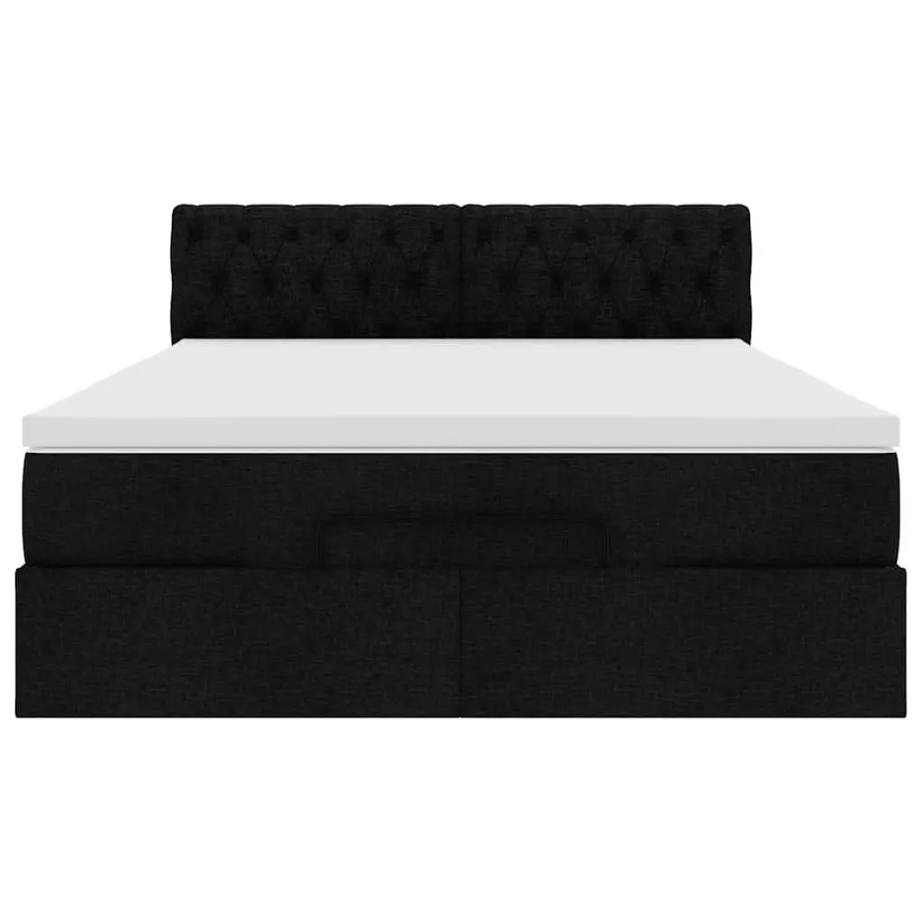 Ottoman Bed Double Polyester Fabric Black with Pocket Spring Mattress and Hydraulic Lift Storage Base
