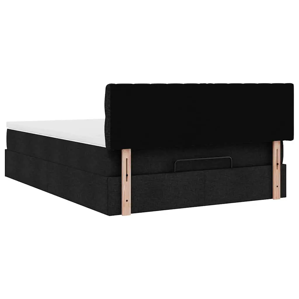 Ottoman Bed Double Polyester Fabric Black with Pocket Spring Mattress and Hydraulic Lift Storage Base