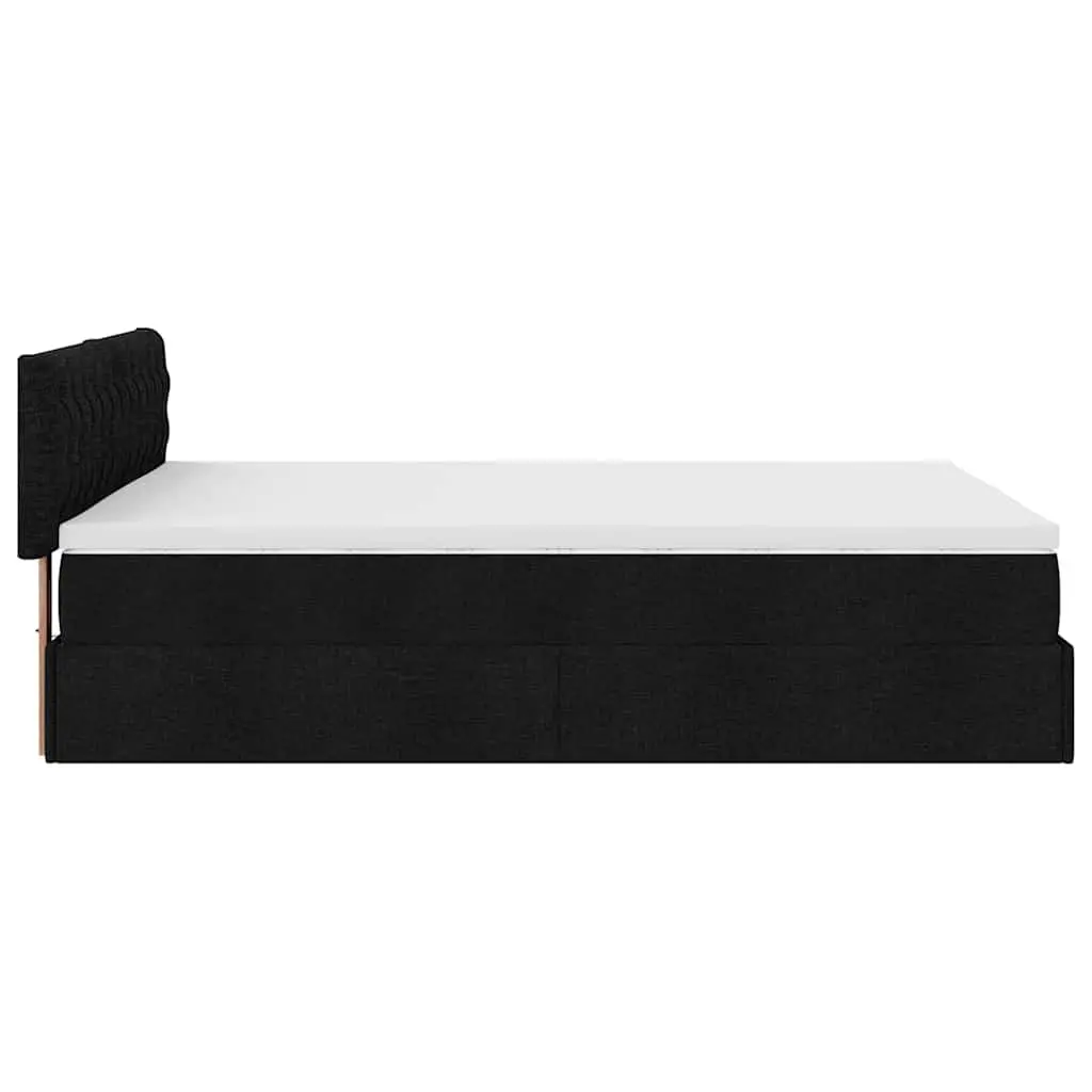 Ottoman Bed Double Polyester Fabric Black with Pocket Spring Mattress and Hydraulic Lift Storage Base