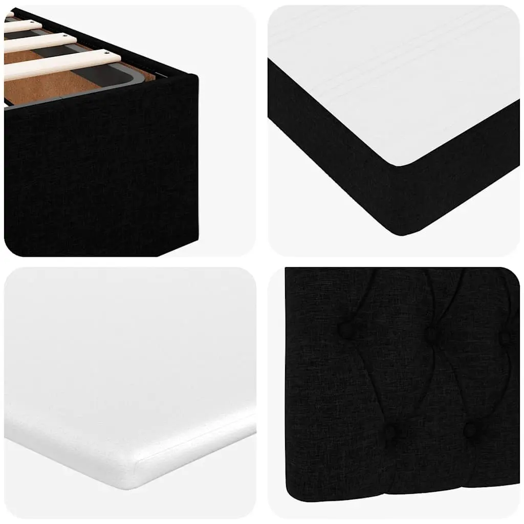 Ottoman Bed Double Polyester Fabric Black with Pocket Spring Mattress and Hydraulic Lift Storage Base