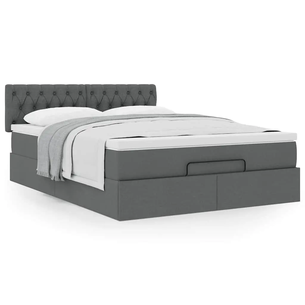 Ottoman Bed Polyester Fabric Queen Size Grey with Pocket Spring Mattress and Hydraulic Lift Storage Base