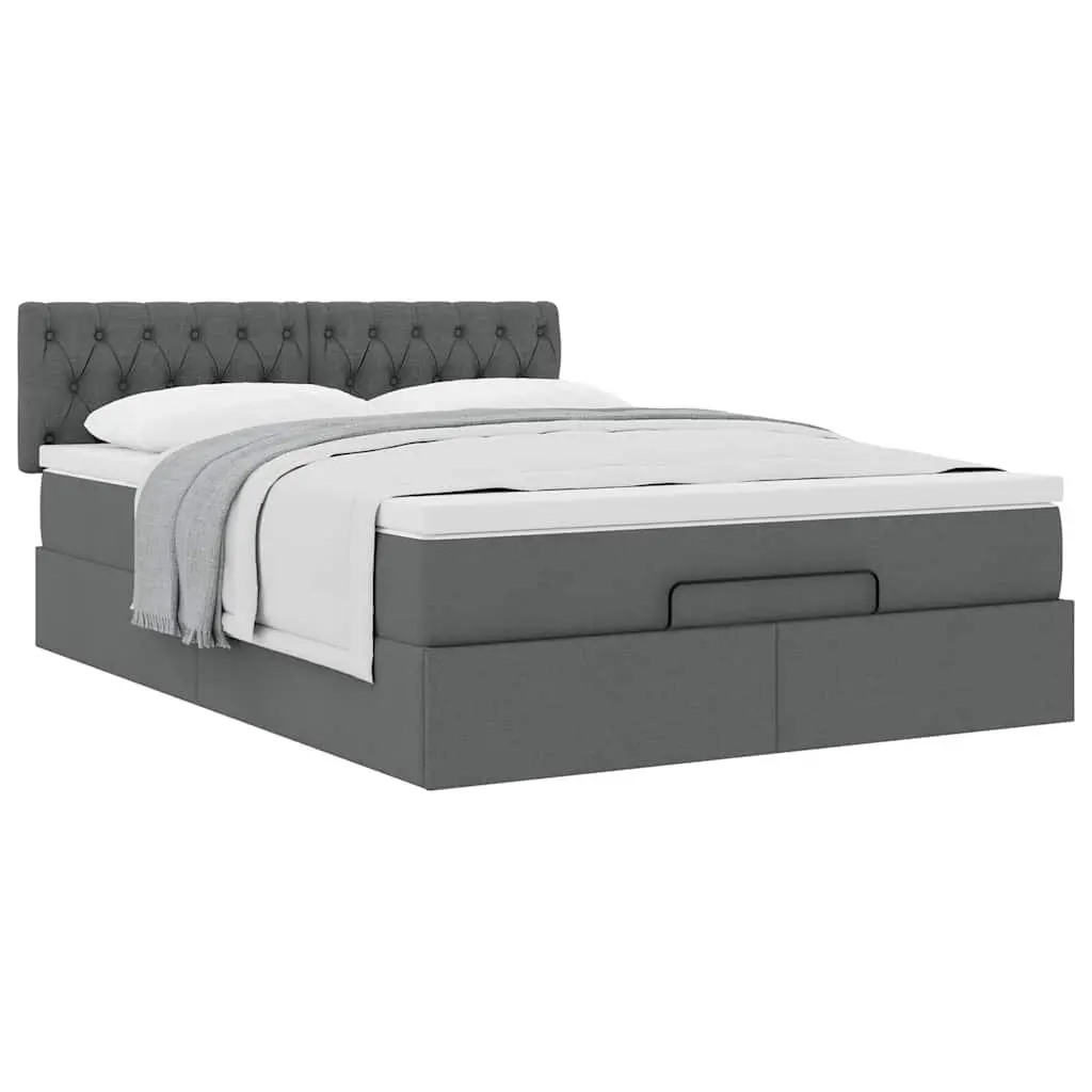Ottoman Bed Polyester Fabric Queen Size Grey with Pocket Spring Mattress and Hydraulic Lift Storage Base
