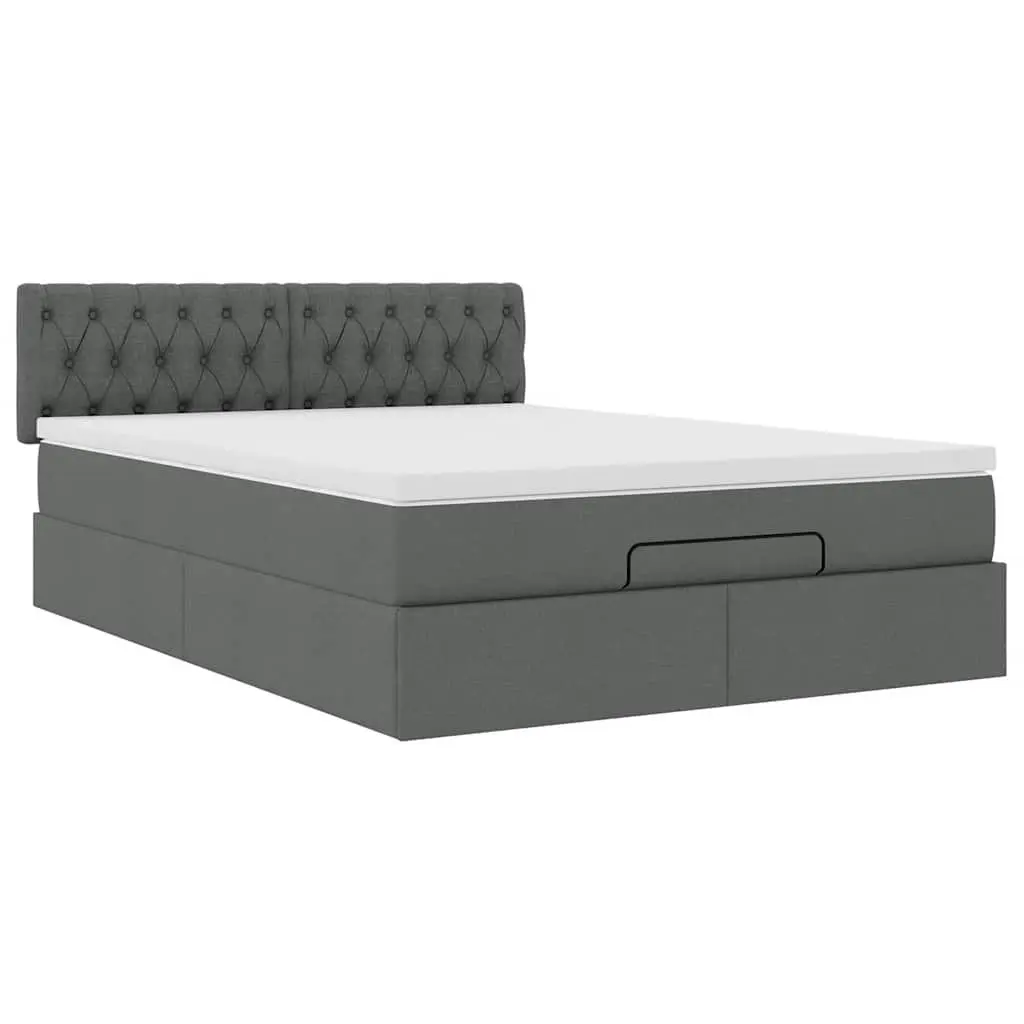Ottoman Bed Polyester Fabric Queen Size Grey with Pocket Spring Mattress and Hydraulic Lift Storage Base