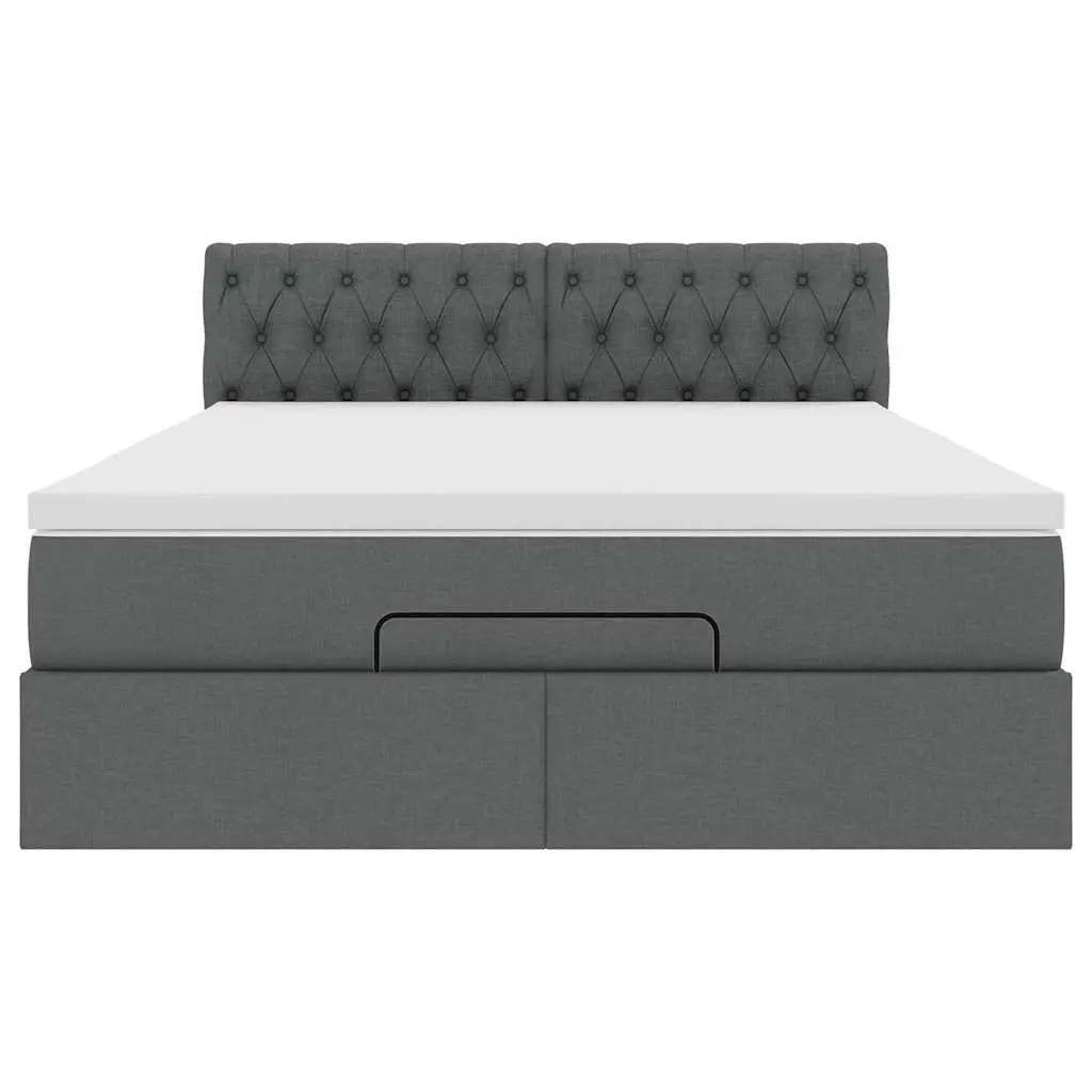 Ottoman Bed Polyester Fabric Queen Size Grey with Pocket Spring Mattress and Hydraulic Lift Storage Base