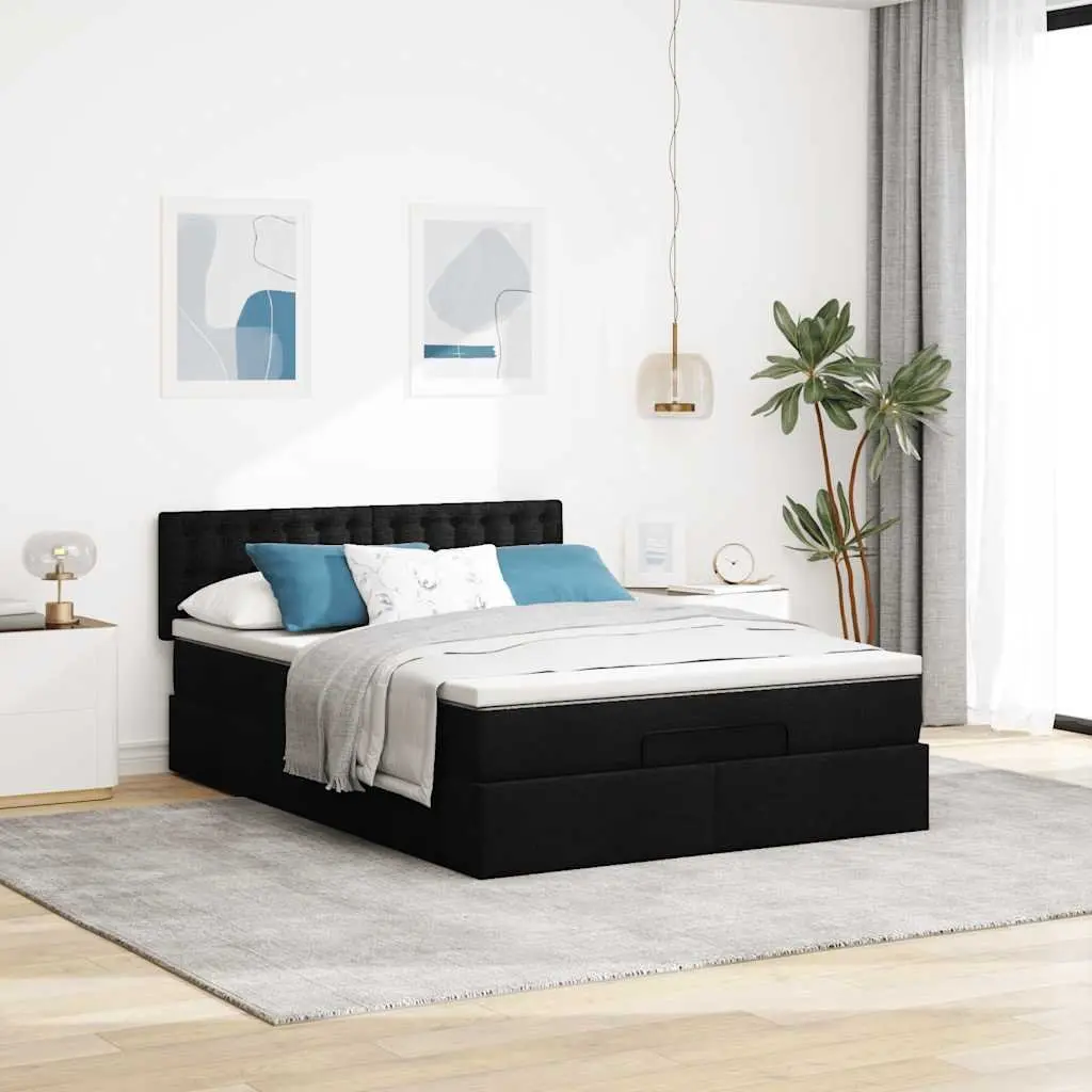 Black Fabric Double Ottoman Bed with Mattress