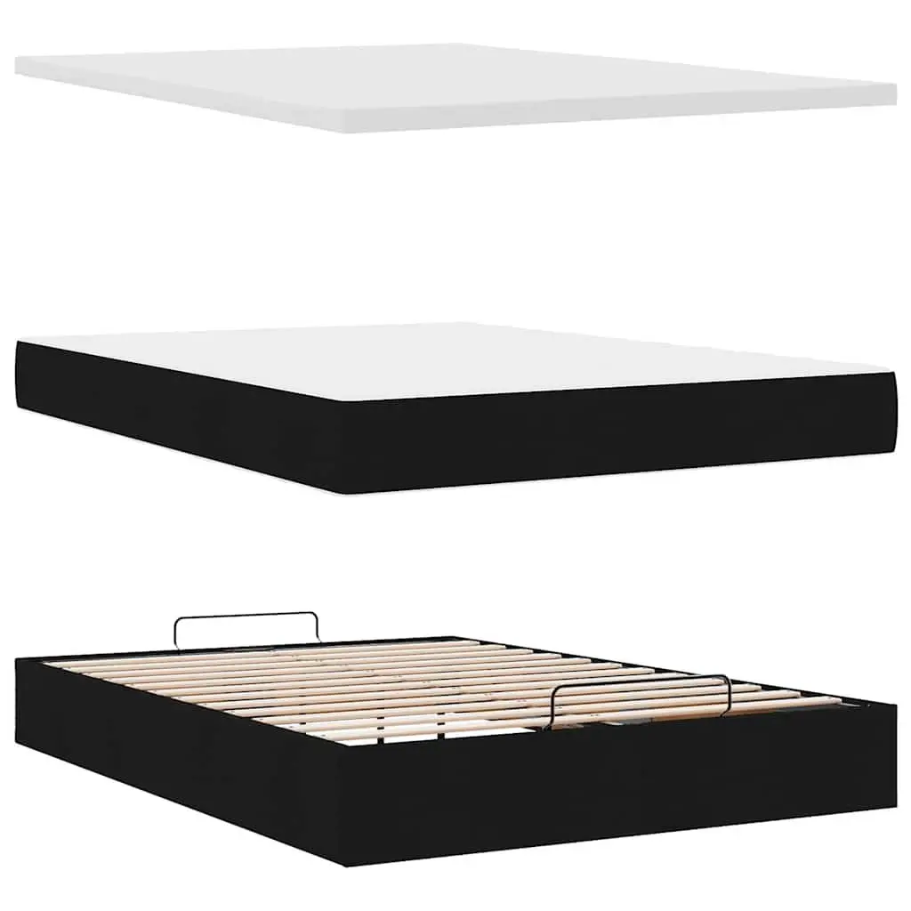 Black Fabric Double Ottoman Bed with Mattress