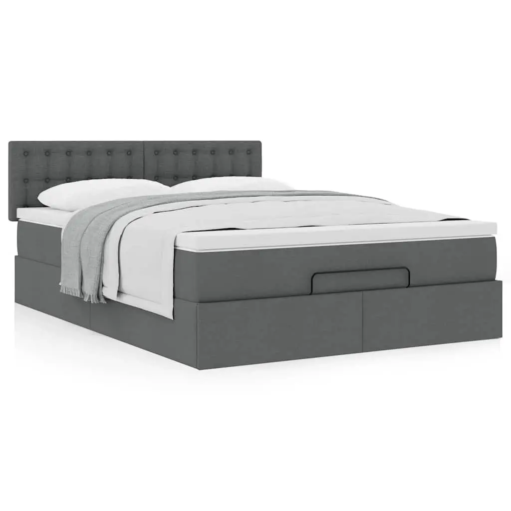 Ottoman Bed Queen Polyester Fabric Grey Pocket Spring Mattress Storage Lift Base
