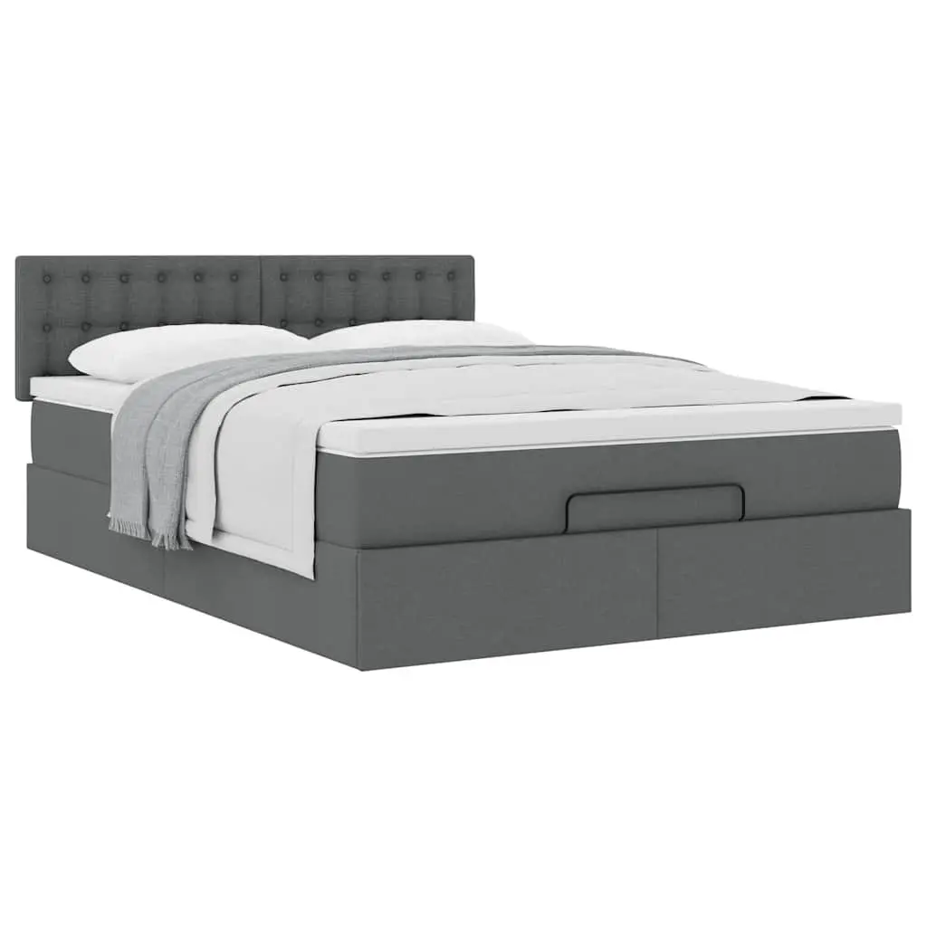 Ottoman Bed Queen Polyester Fabric Grey Pocket Spring Mattress Storage Lift Base