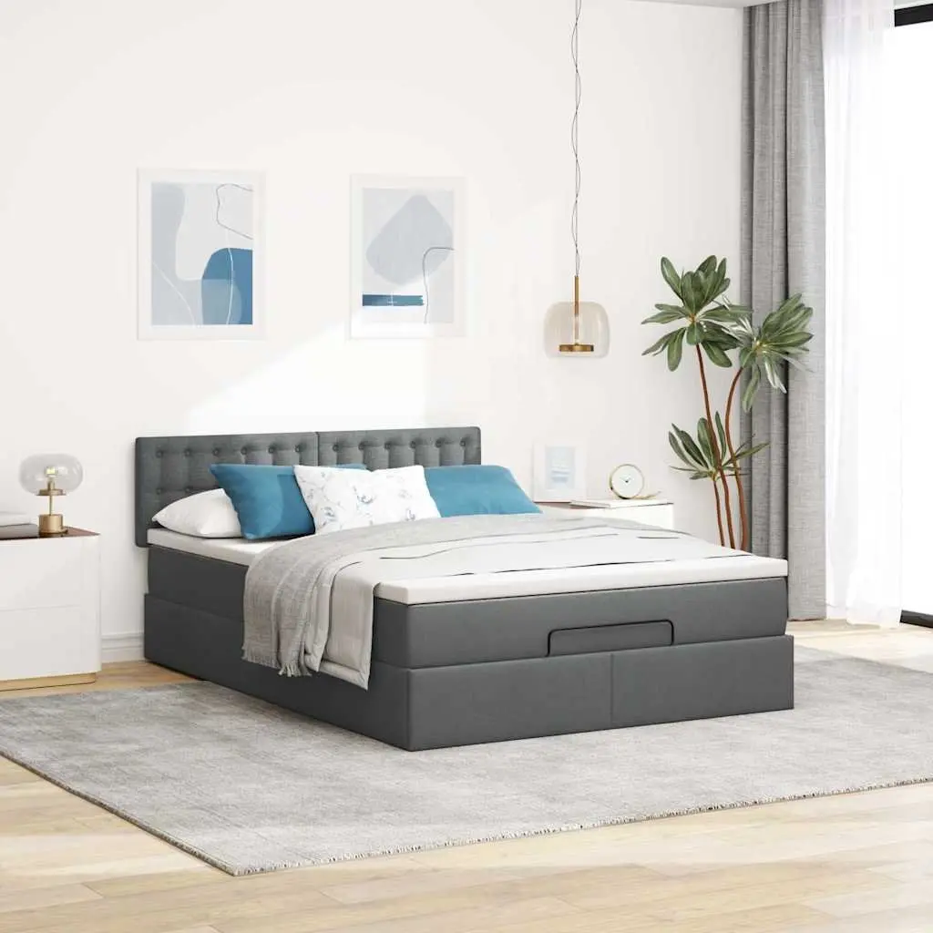 Ottoman Bed Queen Polyester Fabric Grey Pocket Spring Mattress Storage Lift Base