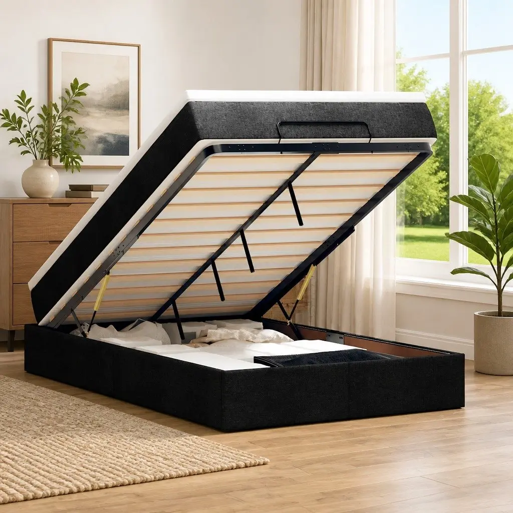 Ottoman Bed with Pocket Spring Mattress in Black
