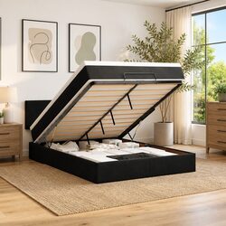 Stylish Black Velvet Ottoman Bed with Pocket Spring Mattress