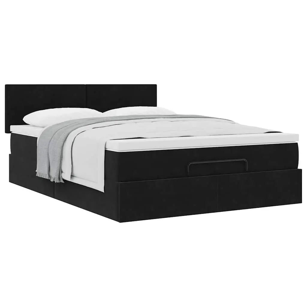 Ottoman Bed Velvet Double Black with Pocket Spring Mattress and Hydraulic Lift Storage