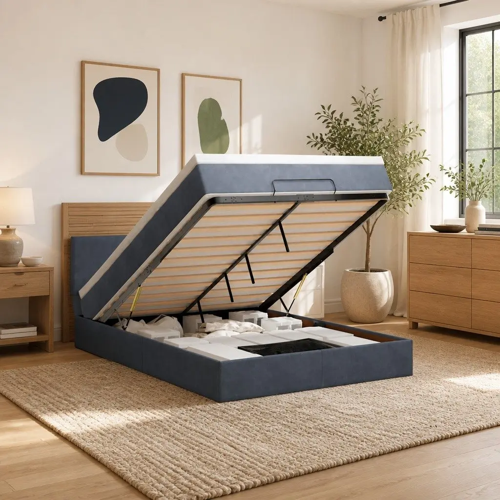 Ottoman Bed with Pocket Spring Mattress in Grey