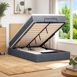 King Single Ottoman Bed with Pocket Spring Mattress - Grey Velvet
