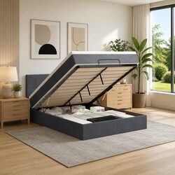 Stylish Grey Velvet Ottoman Bed with Mattress and Storage