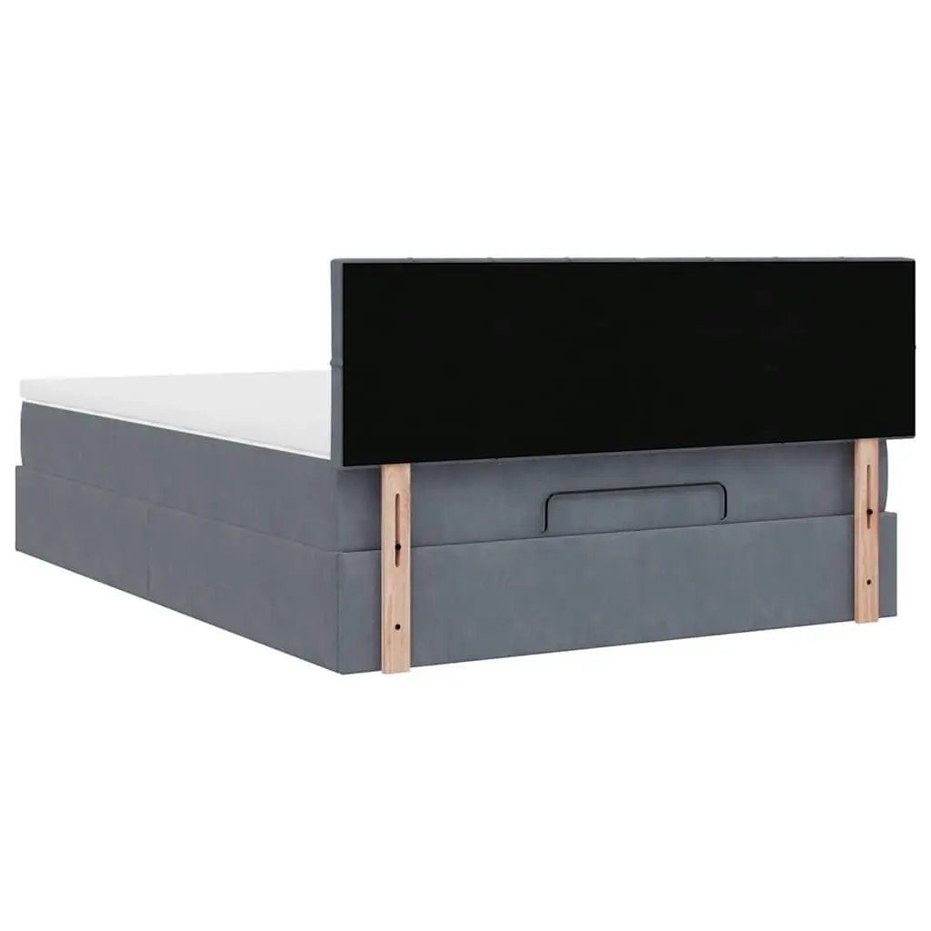 Ottoman Bed Velvet Grey Double with Mattress Storage Lift-Up Frame