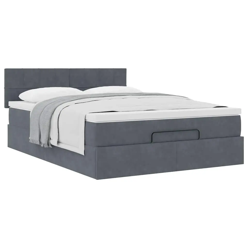 Ottoman Bed Velvet Grey Double with Mattress Storage Lift-Up Frame