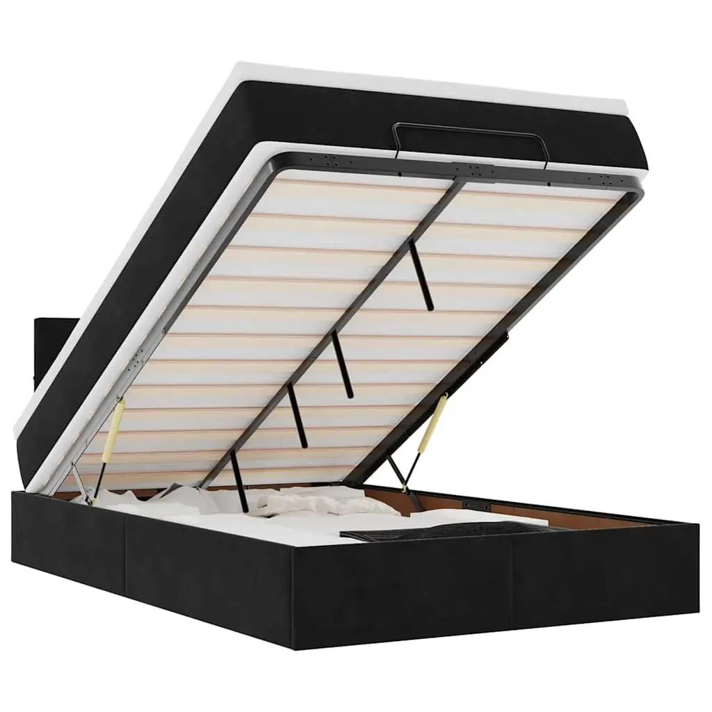 Ottoman Bed with Pocket Spring Mattress in Black Velvet