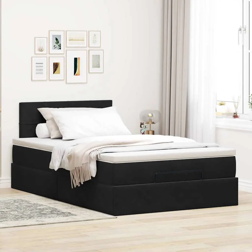 Ottoman Bed with Pocket Spring Mattress in Black Velvet