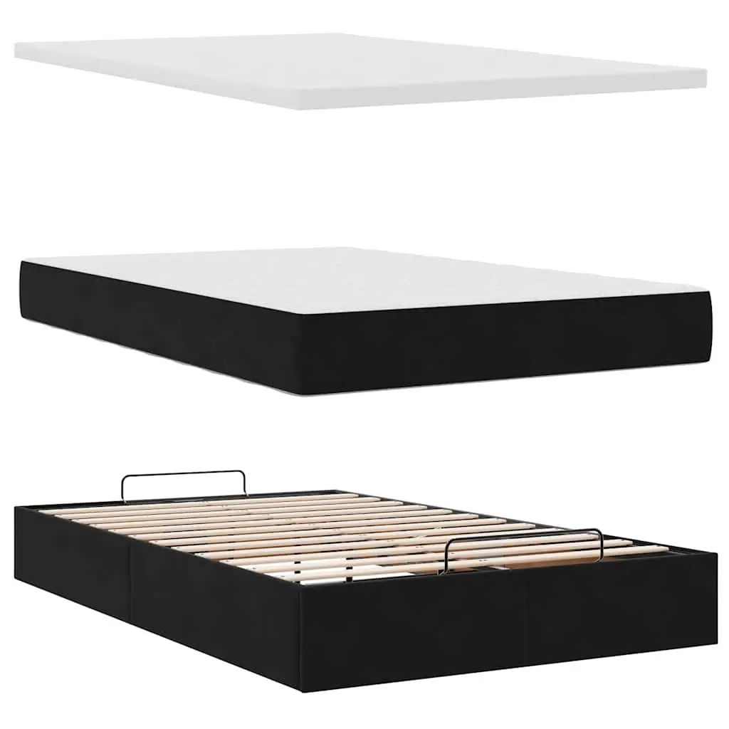 Ottoman Bed with Pocket Spring Mattress in Black Velvet