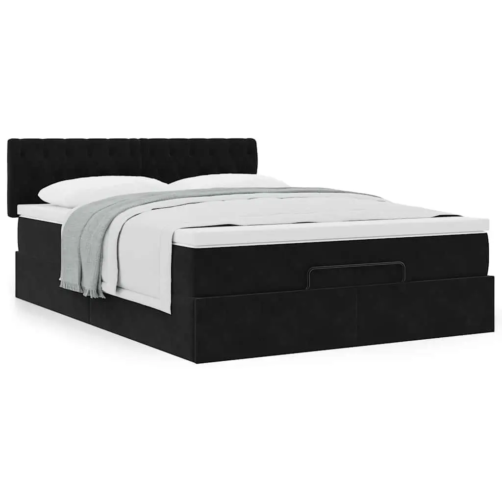 Double Ottoman Bed Velvet Black with Pocket Spring Mattress