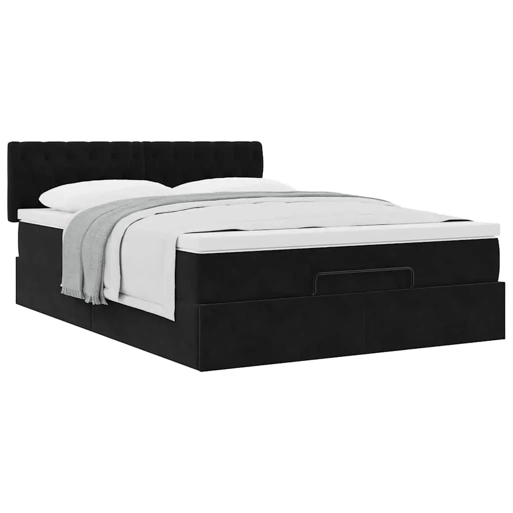 Double Ottoman Bed Velvet Black with Pocket Spring Mattress