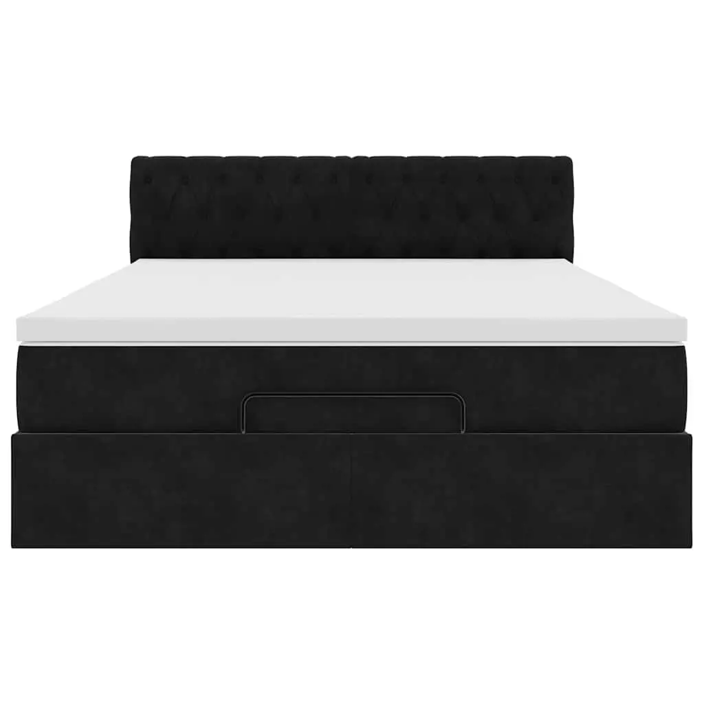 Double Ottoman Bed Velvet Black with Pocket Spring Mattress