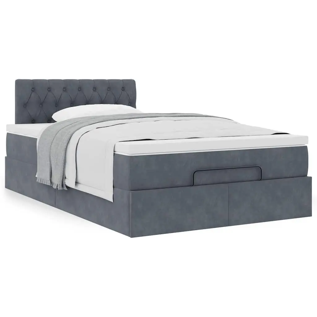 Ottoman Bed Velvet King Single Grey with Mattress and Hydraulic Lift Storage