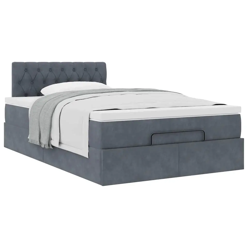 Ottoman Bed Velvet King Single Grey with Mattress and Hydraulic Lift Storage
