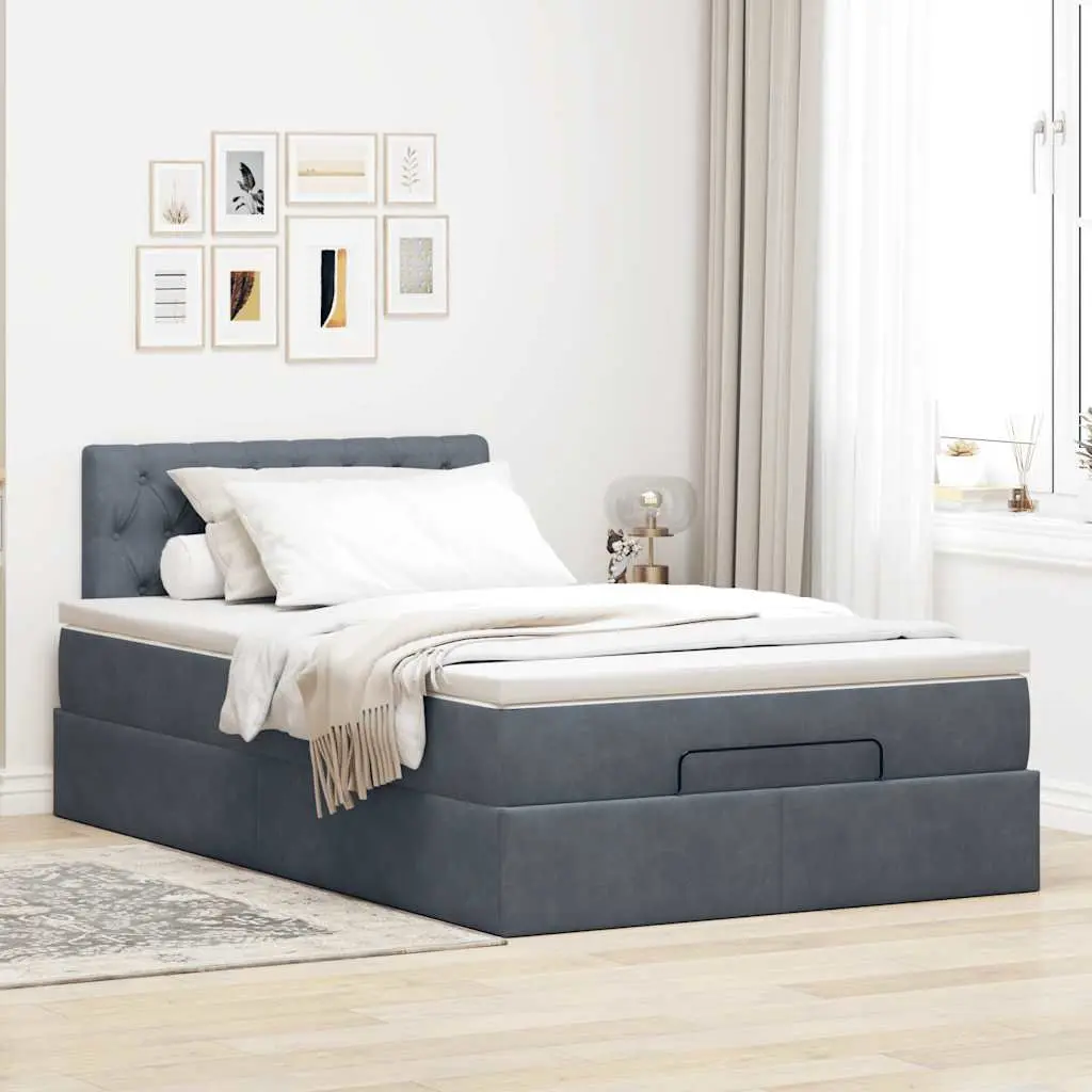 Ottoman Bed Velvet King Single Grey with Mattress and Hydraulic Lift Storage