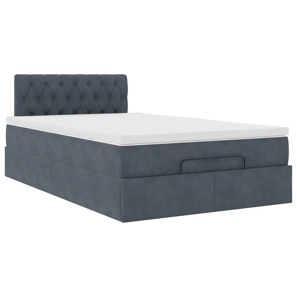 Ottoman Bed Velvet King Single Grey with Mattress and Hydraulic Lift Storage