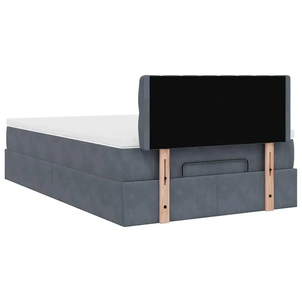 Ottoman Bed Velvet King Single Grey with Mattress and Hydraulic Lift Storage
