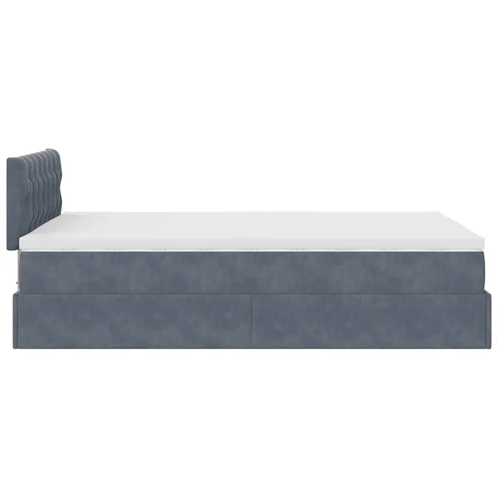 Ottoman Bed Velvet King Single Grey with Mattress and Hydraulic Lift Storage