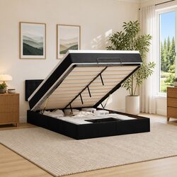 Premium Black Velvet Ottoman Bed with Pocket Spring Mattress
