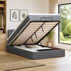 Grey Velvet Ottoman Bed with Pocket Spring Mattress