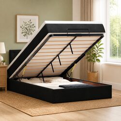 Premium Black King Single Ottoman Bed with Pocket Spring Mattress