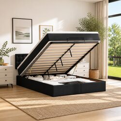 Premium Queen Ottoman Bed with Pocket Spring Mattress and LED Lights