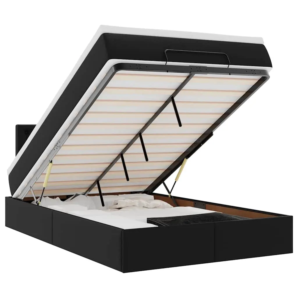Ottoman Bed with Pocket Spring Mattress LED Lights Under-Bed Storage King