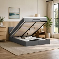 Stylish Grey Ottoman Bed with Pocket Spring Mattress & Storage