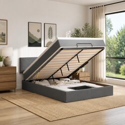 Stylish Ottoman Bed with Pocket Spring Mattress and LED Lights