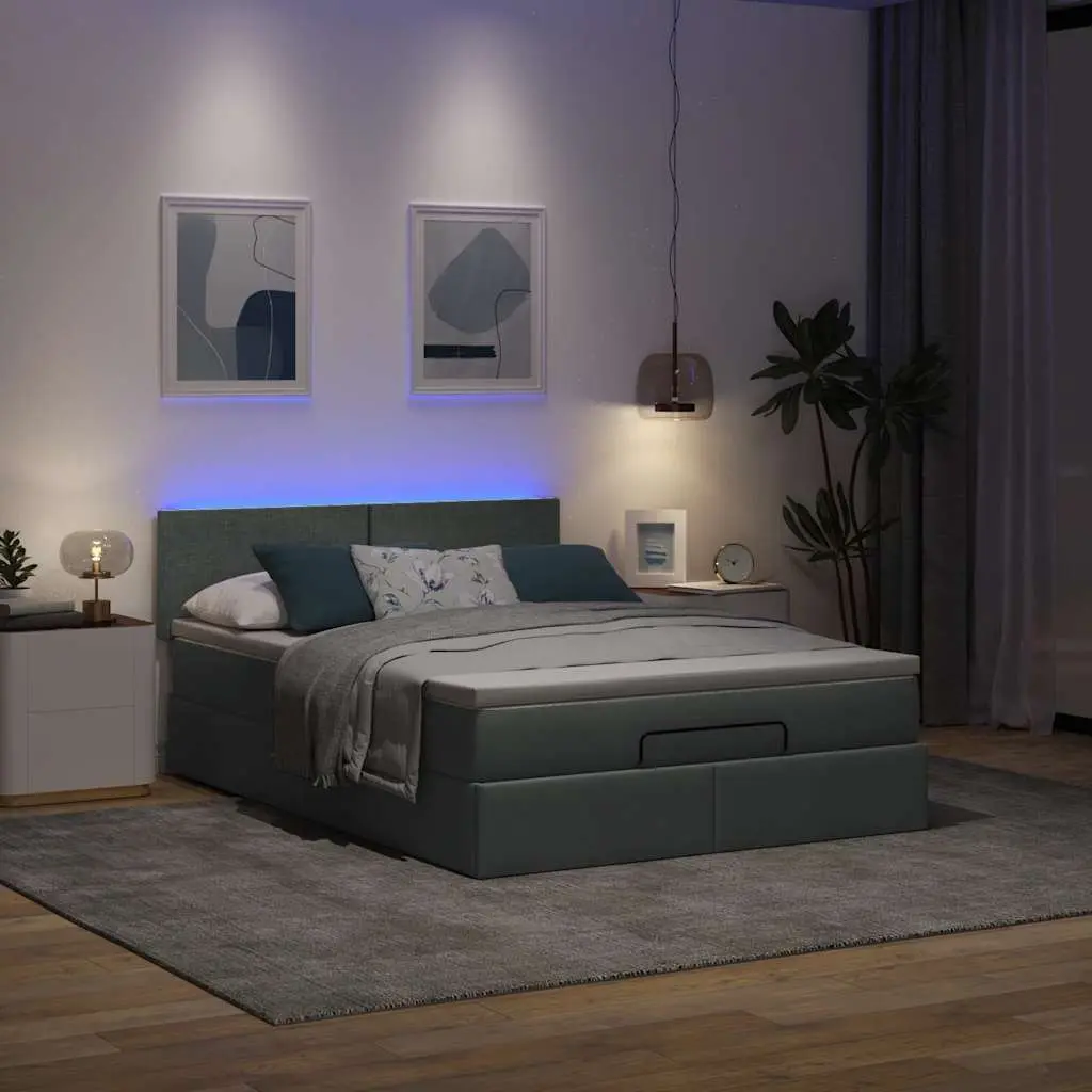 Ottoman Bed Pocket Spring Mattress Queen Grey Fabric